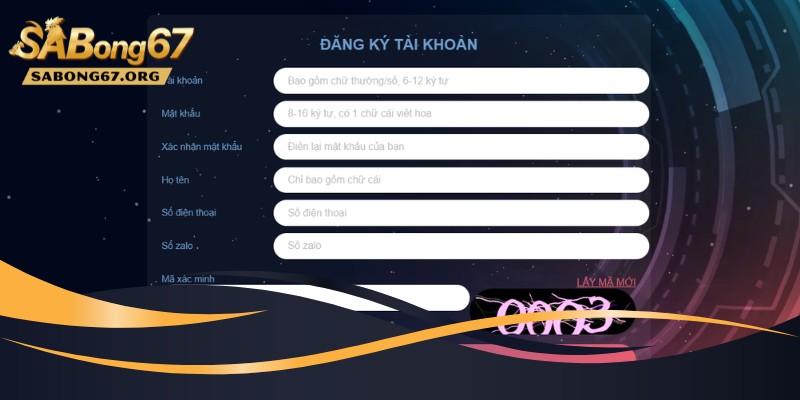 Nhập thông tin theo yêu cầu để đăng ký SABONG67